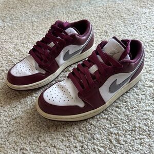 Jordan 1 Burgundy and White Low Sneakers